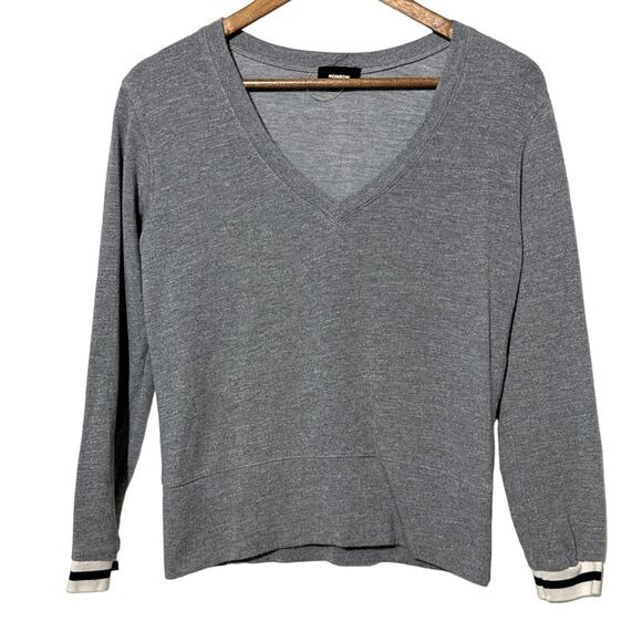 Monrow Sweatshirt Women's Size XS Pullover V-Neck Striped Cuff Dark Heather - Picture 1 of 7